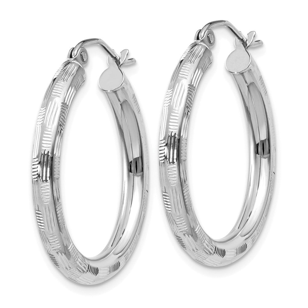 Alternate view of the 3mm x 20mm 14k White Gold Textured Round Hoop Earrings by The Black Bow Jewelry Co.