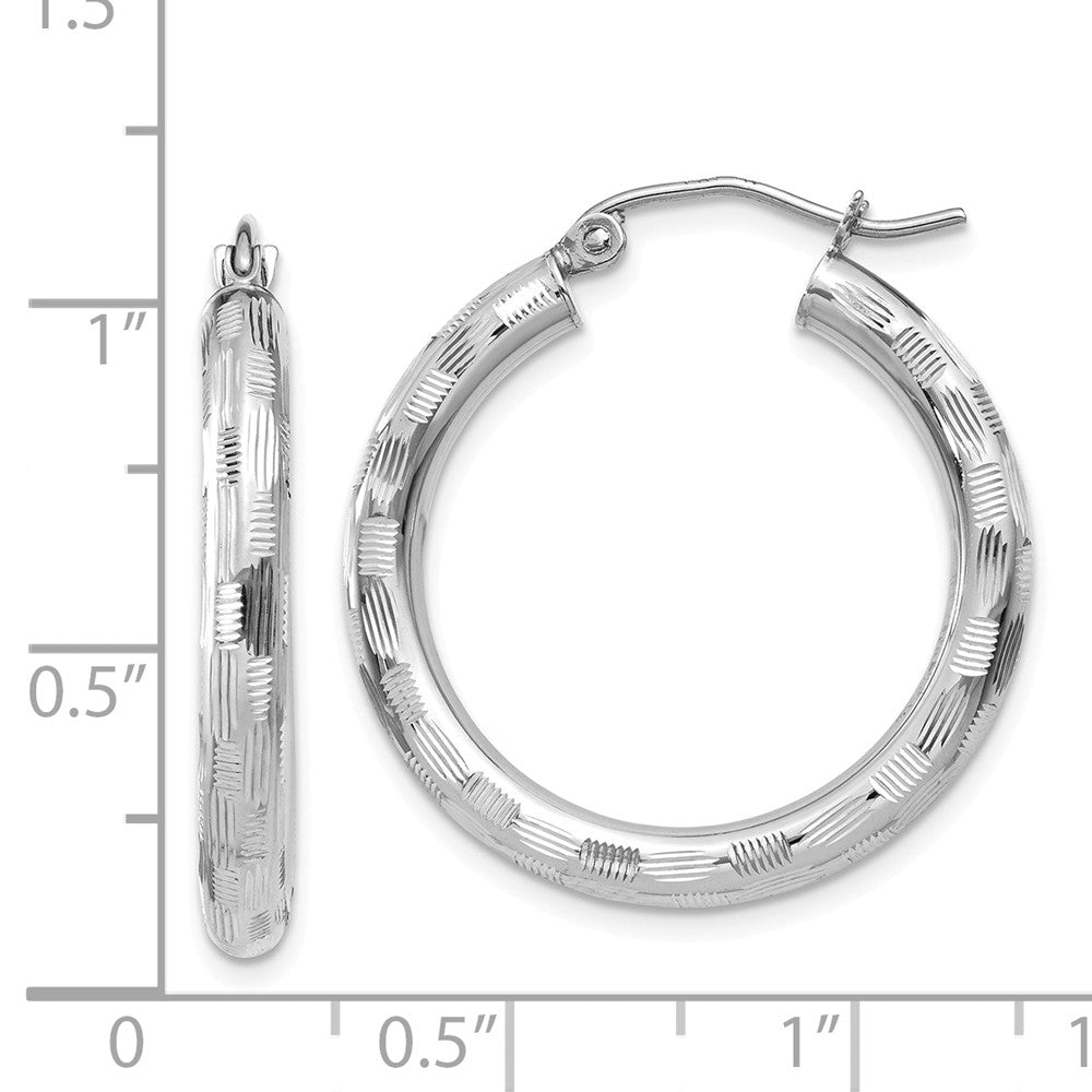 Alternate view of the 3mm x 20mm 14k White Gold Textured Round Hoop Earrings by The Black Bow Jewelry Co.
