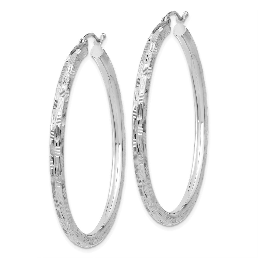 Alternate view of the 3mm x 60mm 14k White Gold Textured Round Hoop Earrings by The Black Bow Jewelry Co.