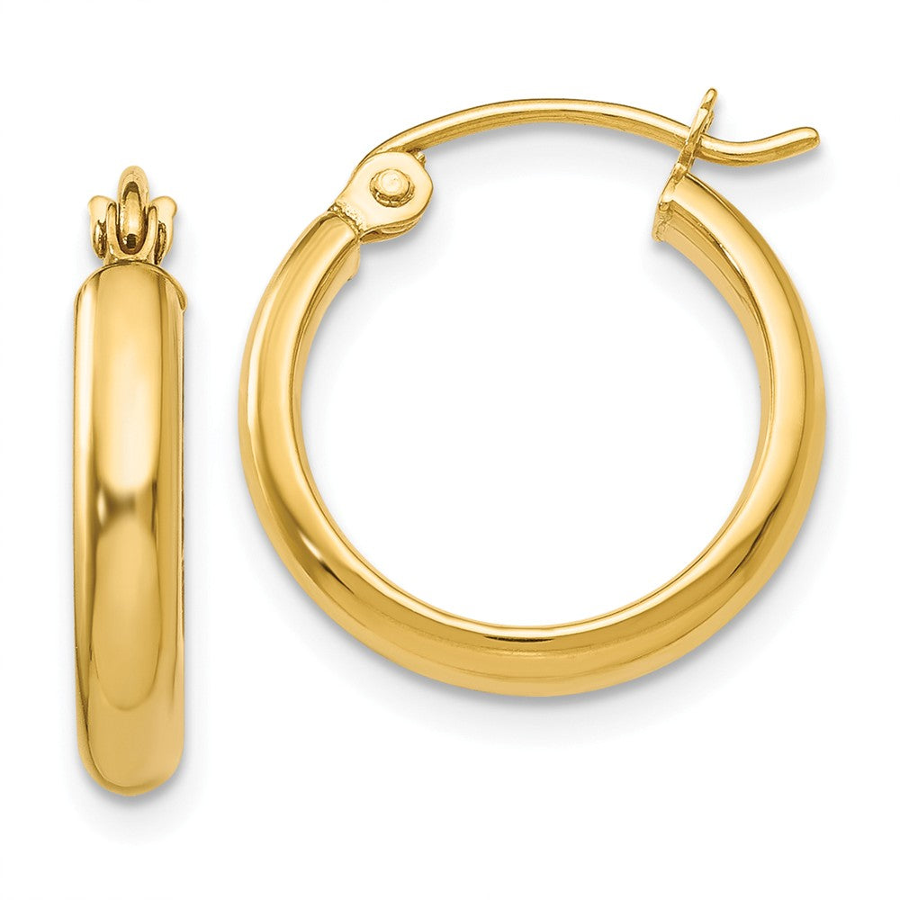 2.75mm x 15mm Polished 14k Yellow Gold Domed Round Hoop Earrings, Item E13414 by The Black Bow Jewelry Co.