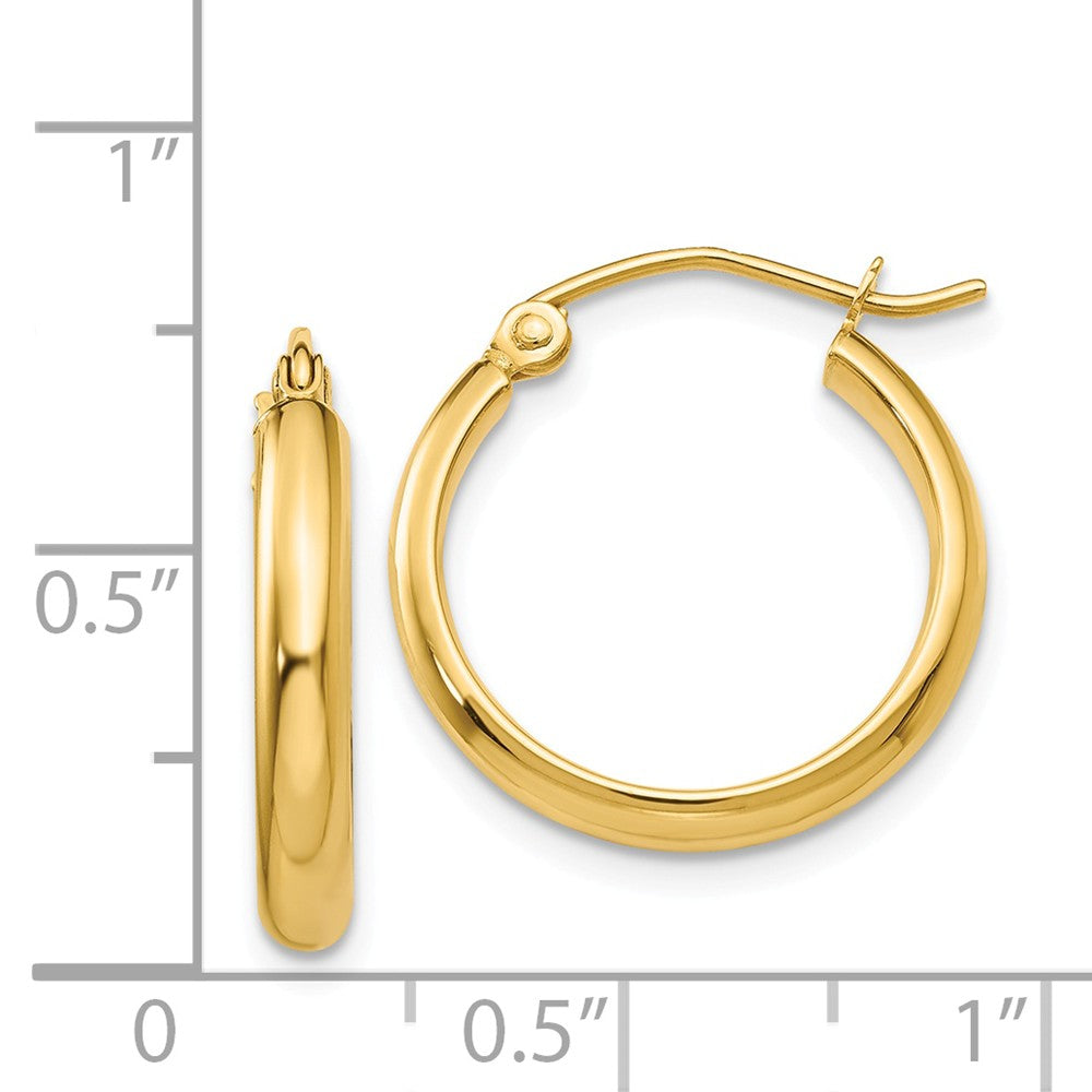 Alternate view of the 2.75mm x 18mm Polished 14k Yellow Gold Domed Round Hoop Earrings by The Black Bow Jewelry Co.