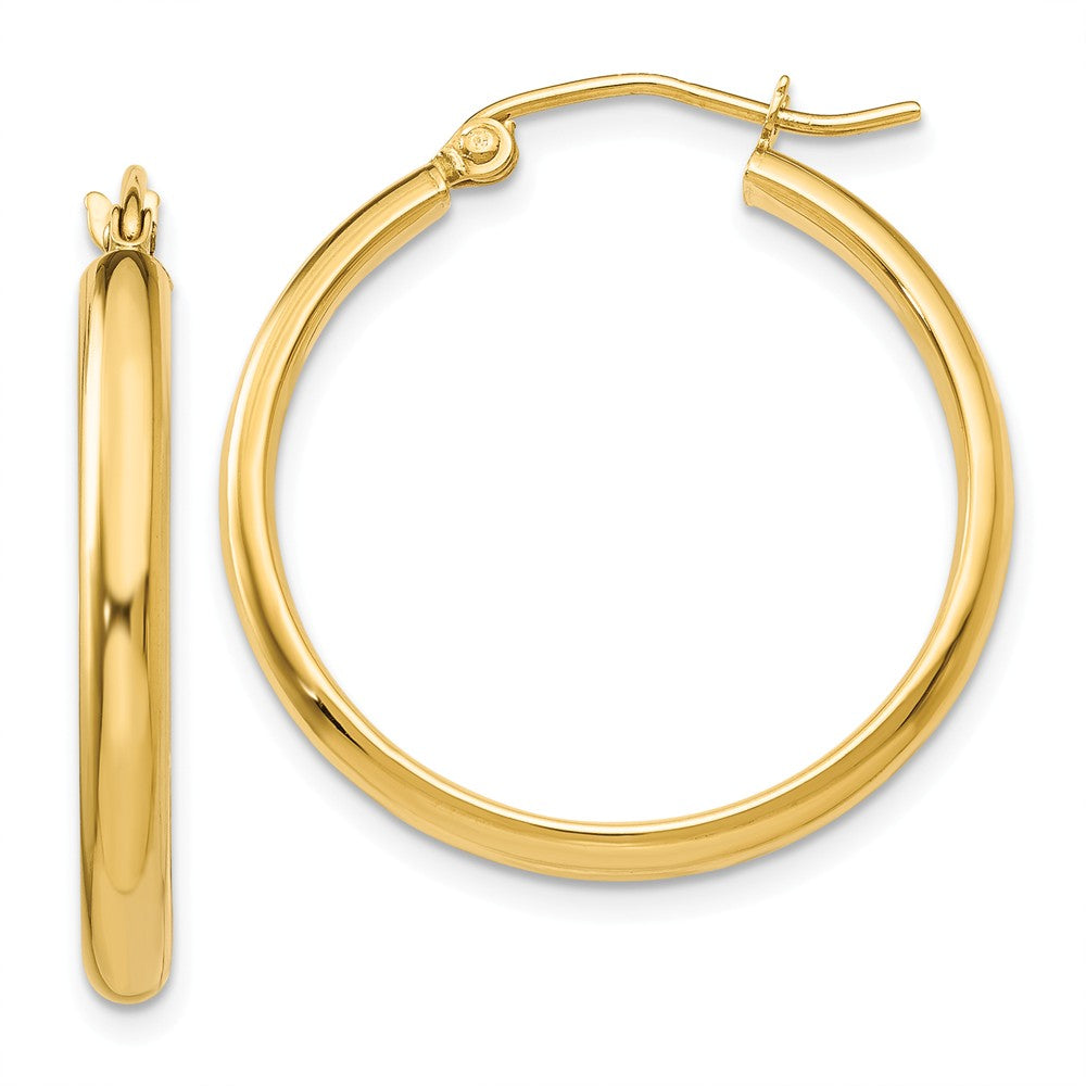 2.75mm x 25mm Polished 14k Yellow Gold Domed Round Hoop Earrings, Item E13416 by The Black Bow Jewelry Co.
