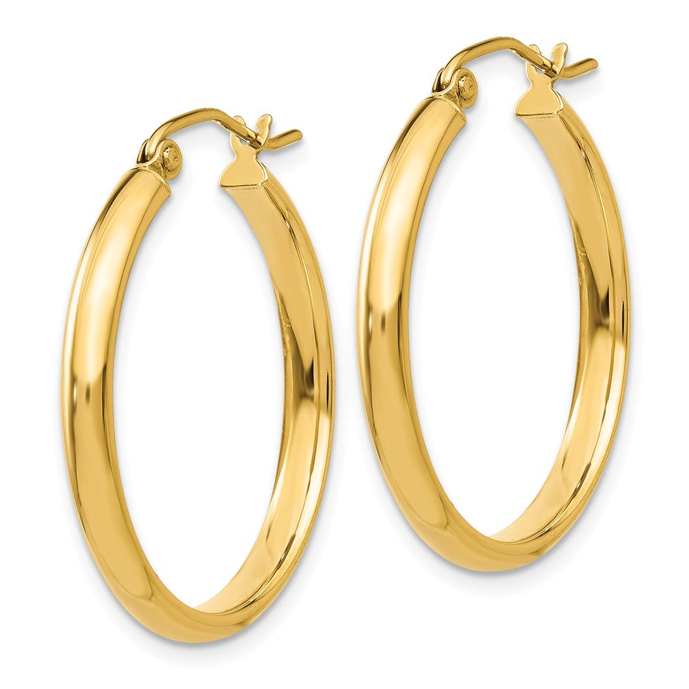 Alternate view of the 2.75mm x 25mm Polished 14k Yellow Gold Domed Round Hoop Earrings by The Black Bow Jewelry Co.