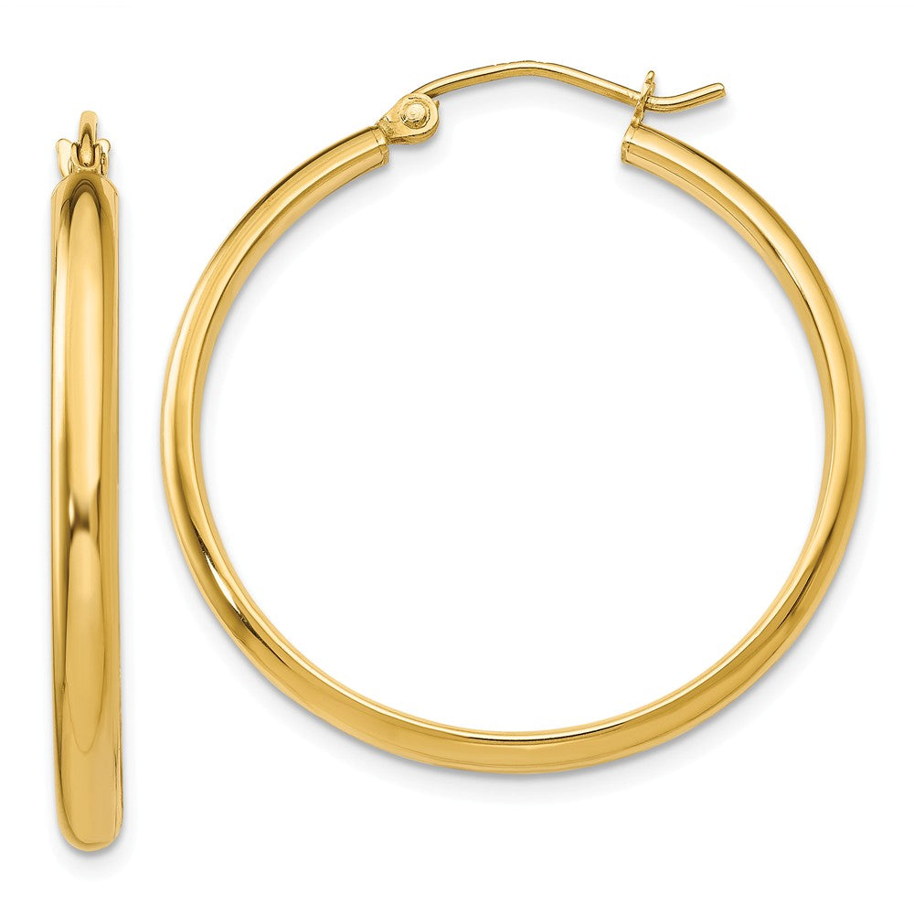 2.75mm x 30mm Polished 14k Yellow Gold Domed Round Hoop Earrings, Item E13417 by The Black Bow Jewelry Co.