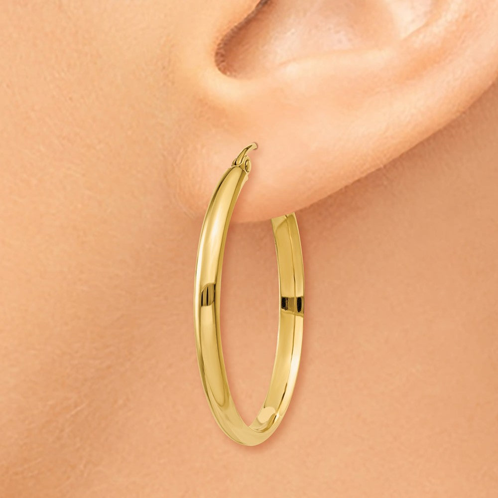 Alternate view of the 2.75mm x 30mm Polished 14k Yellow Gold Domed Round Hoop Earrings by The Black Bow Jewelry Co.