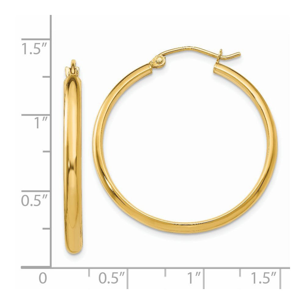 Alternate view of the 2.75mm x 30mm Polished 14k Yellow Gold Domed Round Hoop Earrings by The Black Bow Jewelry Co.