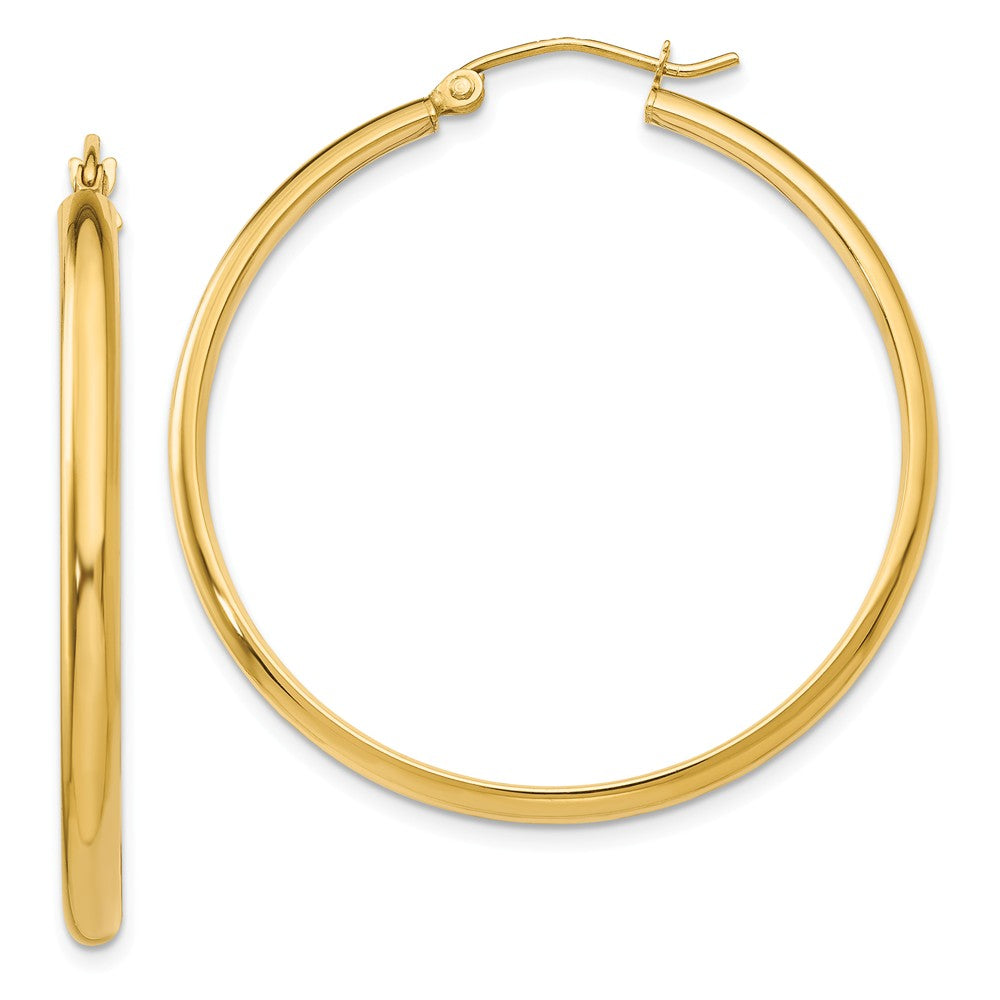 2.75mm x 37mm Polished 14k Yellow Gold Domed Round Hoop Earrings, Item E13418 by The Black Bow Jewelry Co.