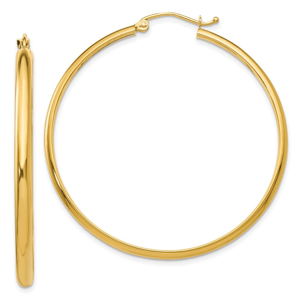 2.75mm x 43mm Polished 14k Yellow Gold Domed Round Hoop Earrings, Item E13419 by The Black Bow Jewelry Co.