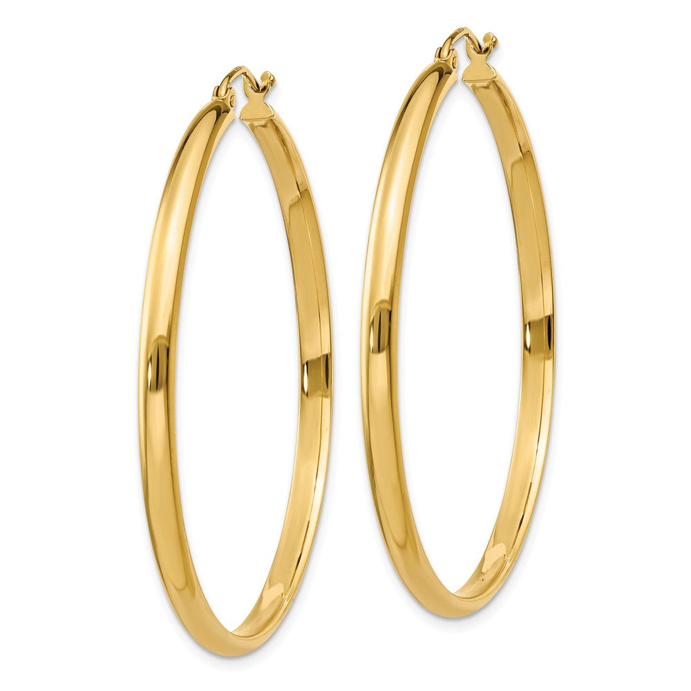 Alternate view of the 2.75mm x 43mm Polished 14k Yellow Gold Domed Round Hoop Earrings by The Black Bow Jewelry Co.