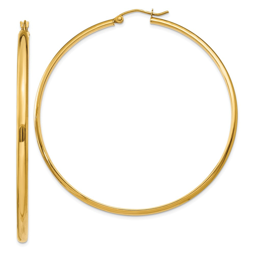 2.75mm x 56mm Polished 14k Yellow Gold Domed Round Hoop Earrings, Item E13421 by The Black Bow Jewelry Co.