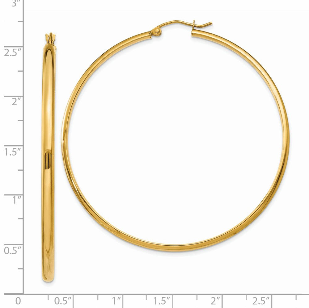 Alternate view of the 2.75mm x 56mm Polished 14k Yellow Gold Domed Round Hoop Earrings by The Black Bow Jewelry Co.