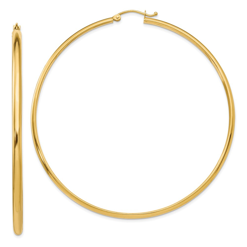 2.75mm x 65mm Polished 14k Yellow Gold Domed Round Hoop Earrings, Item E13422 by The Black Bow Jewelry Co.