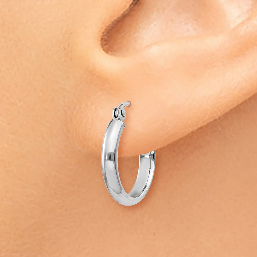 Alternate view of the 2.75mm x 15mm Polished 14k White Gold Domed Round Hoop Earrings by The Black Bow Jewelry Co.