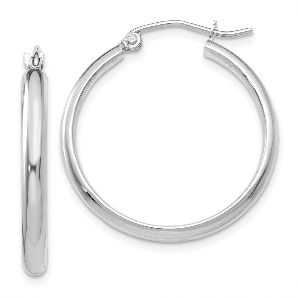 2.75mm x 25mm Polished 14k White Gold Domed Round Hoop Earrings, Item E13425 by The Black Bow Jewelry Co.