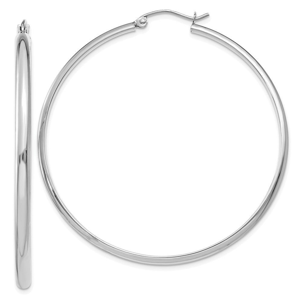2.75mm x 50mm Polished 14k White Gold Domed Round Hoop Earrings, Item E13429 by The Black Bow Jewelry Co.