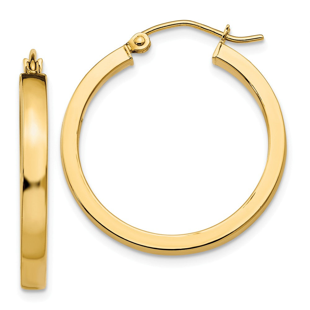 Polished 14k Yellow Gold 2x3x25mm Square Tube Round Hoop Earrings, Item E13437 by The Black Bow Jewelry Co.