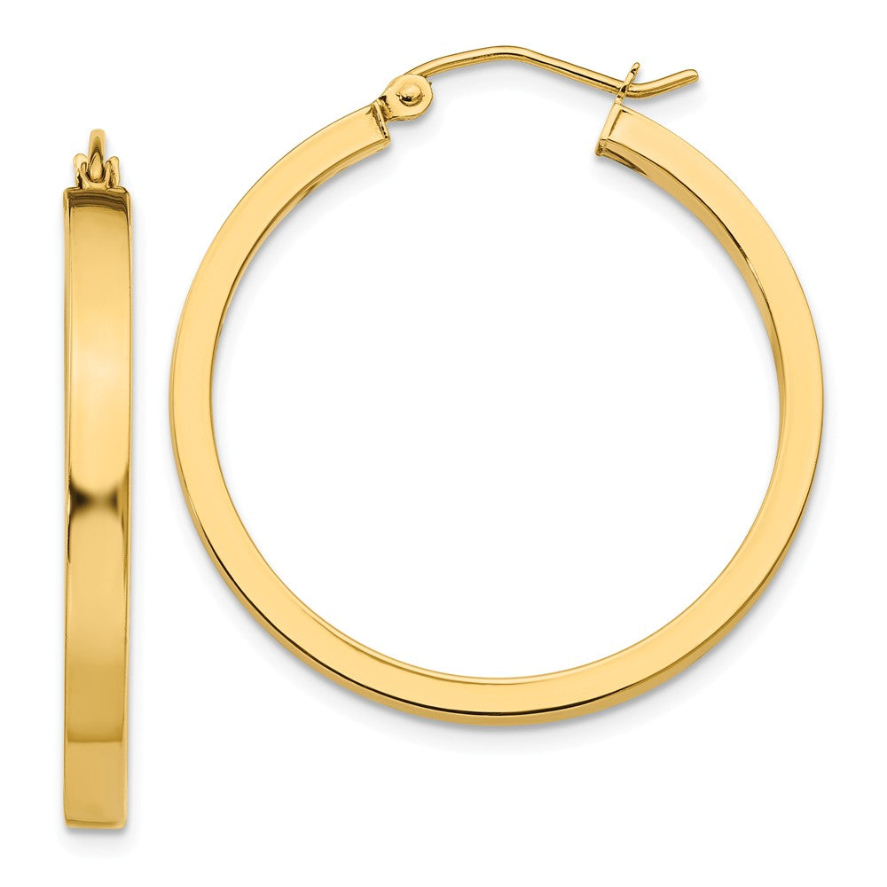 Polished 14k Yellow Gold 2x3x30mm Square Tube Round Hoop Earrings, Item E13438 by The Black Bow Jewelry Co.