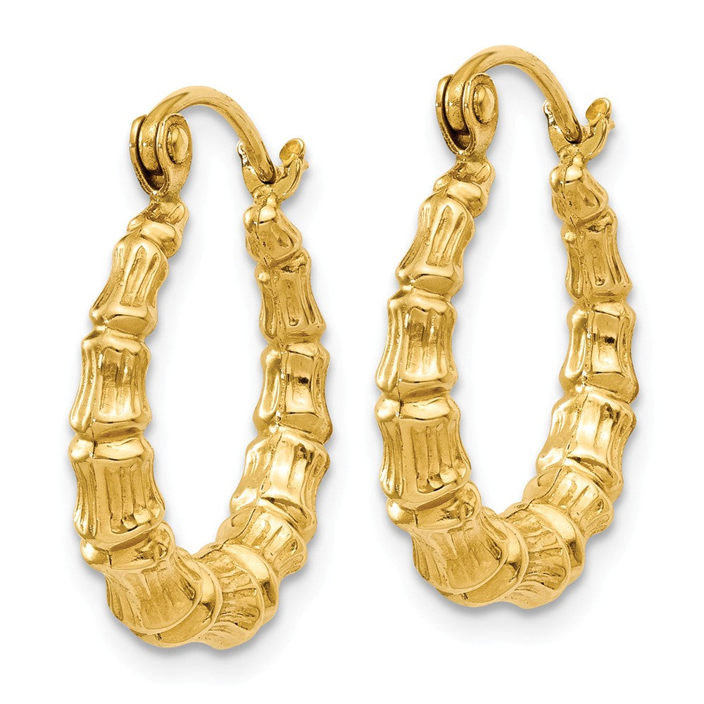 Alternate view of the 2mm x 16mm 14k Yellow Gold Hollow Bamboo Inspired Hoop Earrings by The Black Bow Jewelry Co.