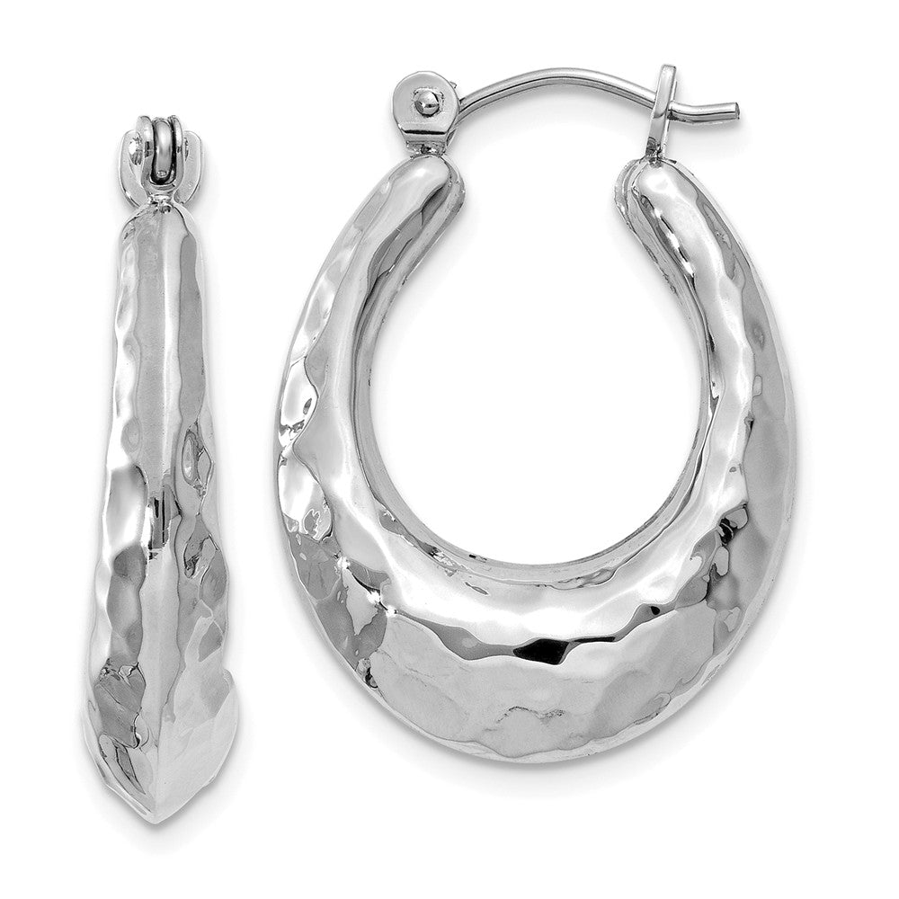 6mm x 23mm Hammered Puffed Oval Hoops in 14k White Gold, Item E13451 by The Black Bow Jewelry Co.