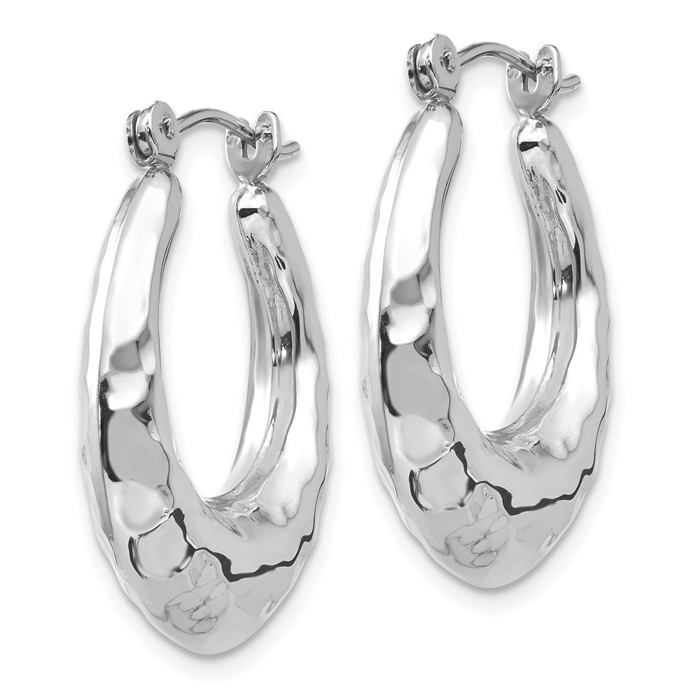 Alternate view of the 6mm x 23mm Hammered Puffed Oval Hoops in 14k White Gold by The Black Bow Jewelry Co.
