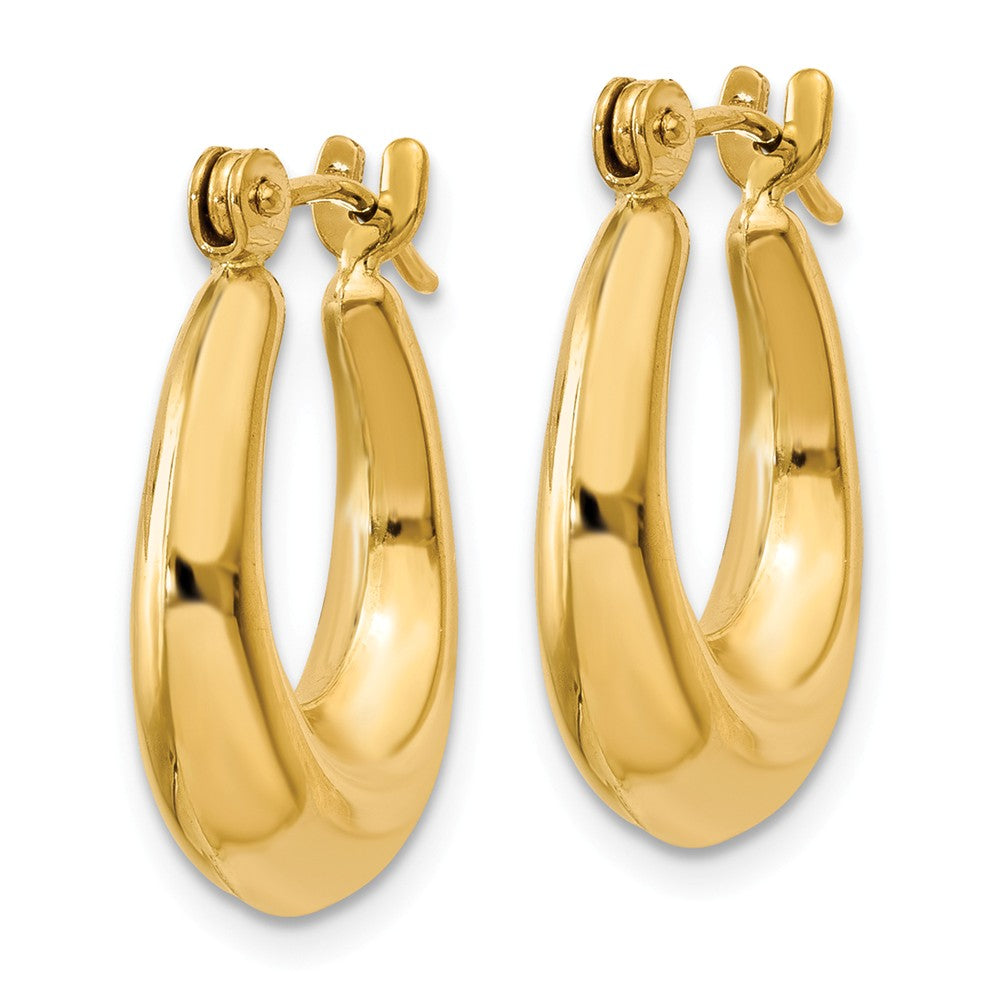 Alternate view of the 5mm x 17mm Polished 14k Yellow Gold Tapered Puffed Oval Hoop Earrings by The Black Bow Jewelry Co.