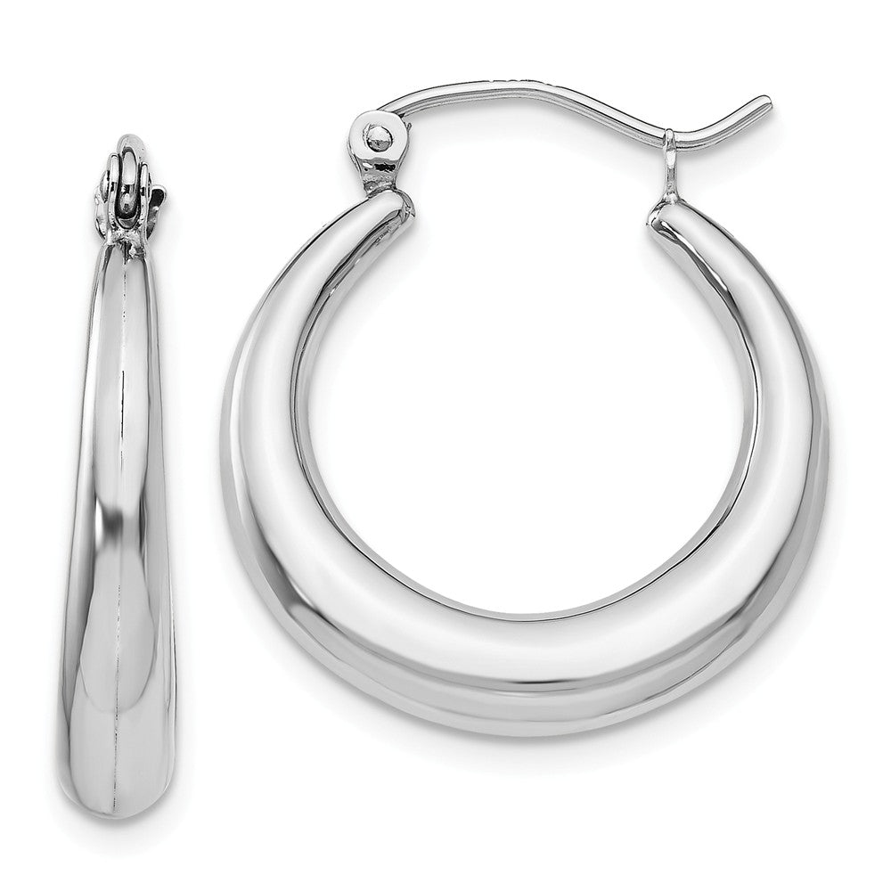 4mm x 20mm Polished 14k White Gold Tapered Puffed Round Hoop Earrings, Item E13454 by The Black Bow Jewelry Co.