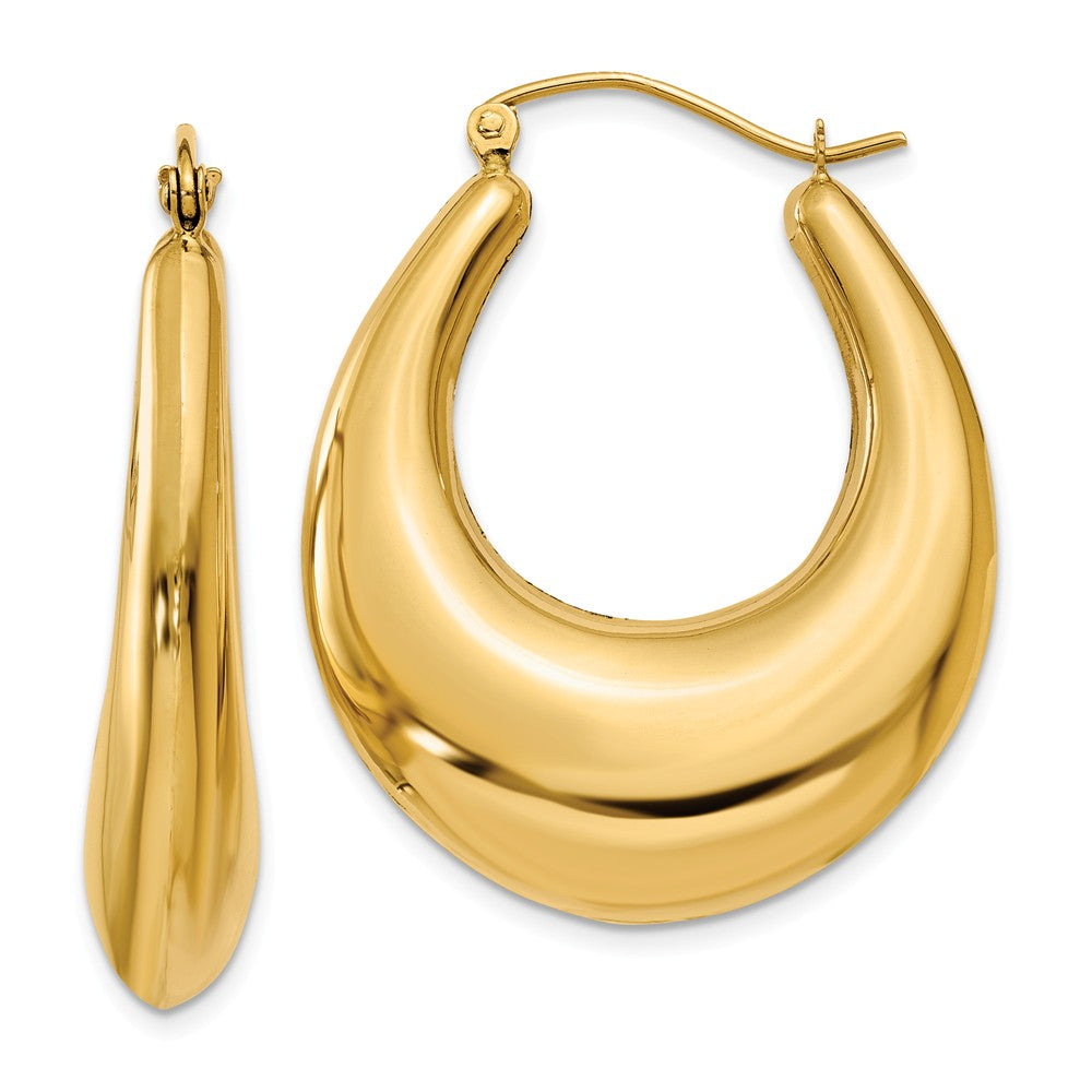 6mm x 33mm Polished 14k Yellow Gold Tapered Puffed Oval Hoop Earrings, Item E13457 by The Black Bow Jewelry Co.