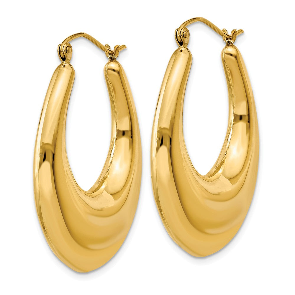 Alternate view of the 6mm x 33mm Polished 14k Yellow Gold Tapered Puffed Oval Hoop Earrings by The Black Bow Jewelry Co.