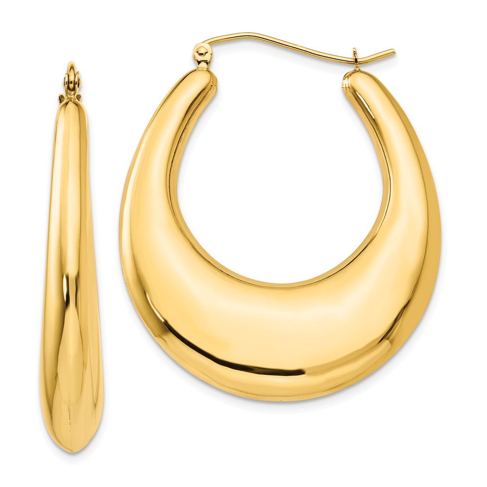 7mm x 40mm Polished 14k Yellow Gold Tapered Puffed Oval Hoop Earrings, Item E13458 by The Black Bow Jewelry Co.