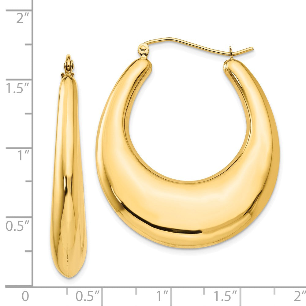 Alternate view of the 7mm x 40mm Polished 14k Yellow Gold Tapered Puffed Oval Hoop Earrings by The Black Bow Jewelry Co.