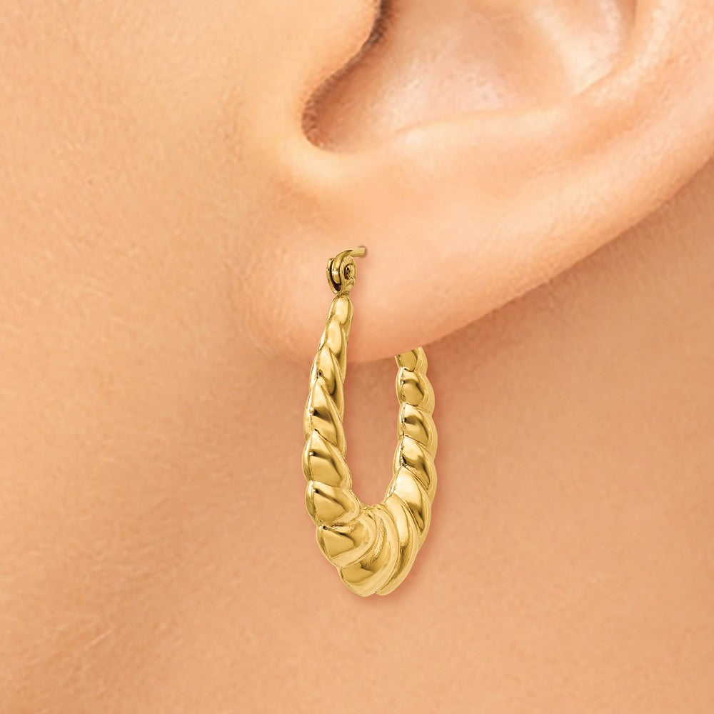 Alternate view of the 3mm x 25mm Polished 14k Yellow Gold Hollow Oval Shrimp Hoop Earrings by The Black Bow Jewelry Co.