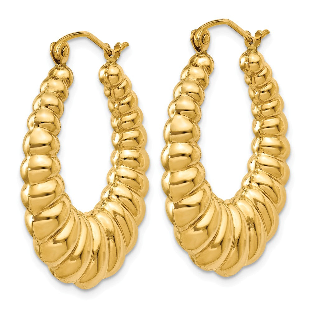Alternate view of the 5mm x 29mm Polished 14k Yellow Gold Hollow Oval Shrimp Hoop Earrings by The Black Bow Jewelry Co.