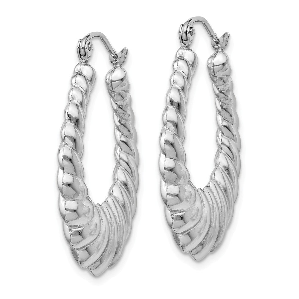 Alternate view of the 4mm x 29mm Polished 14k White Gold Hollow Oval Shrimp Hoop Earrings by The Black Bow Jewelry Co.