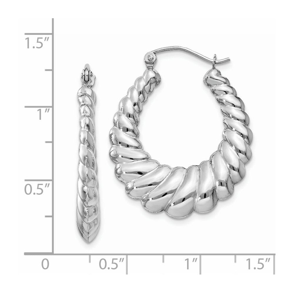 Alternate view of the 4mm x 29mm Polished 14k White Gold Hollow Oval Shrimp Hoop Earrings by The Black Bow Jewelry Co.