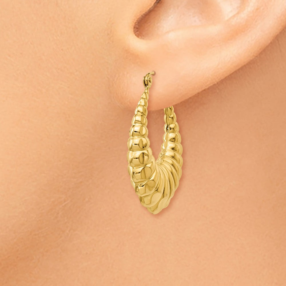 Alternate view of the 6mm x 29mm Polished 14k Yellow Gold Hollow Shrimp Hoop Earrings by The Black Bow Jewelry Co.