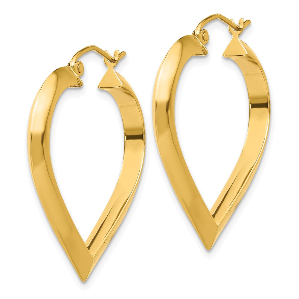 Alternate view of the 3mm x 28mm Polished 14k Yellow Gold Knife Edge Heart Hoop Earrings by The Black Bow Jewelry Co.