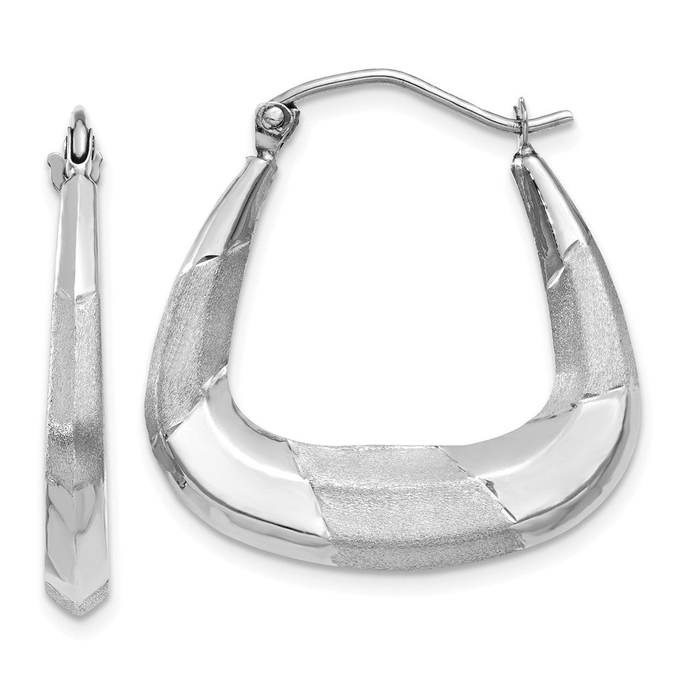 4 x 23mm 14k White Gold Polished, Satin and D/C Striped Creole Hoops, Item E13473 by The Black Bow Jewelry Co.