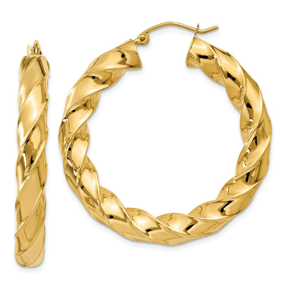 5mm x 38mm Polished 14k Yellow Gold Round Twisted Hoop Earrings, Item E13479 by The Black Bow Jewelry Co.