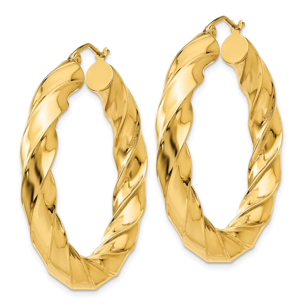 Alternate view of the 5mm x 38mm Polished 14k Yellow Gold Round Twisted Hoop Earrings by The Black Bow Jewelry Co.