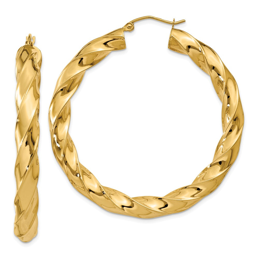 5mm x 43mm Polished 14k Yellow Gold Round Twisted Hoop Earrings, Item E13480 by The Black Bow Jewelry Co.