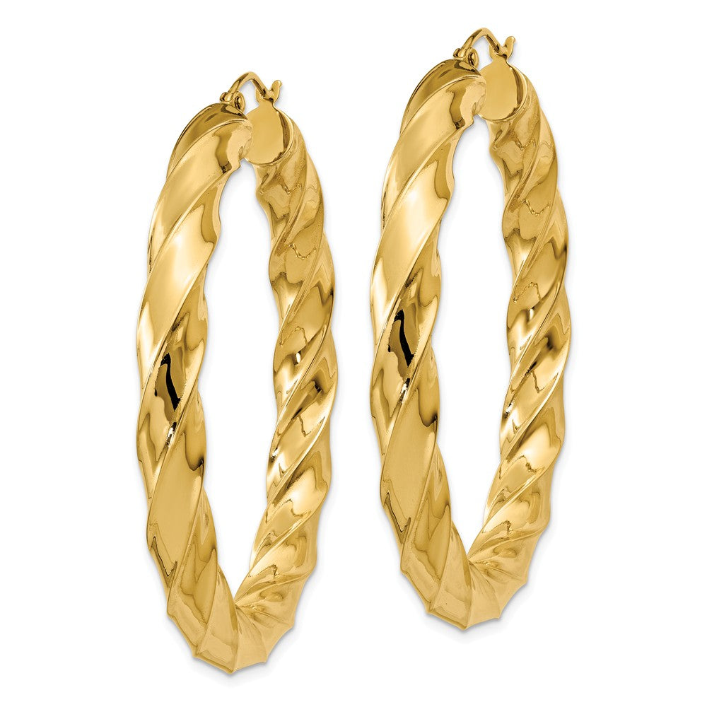 Alternate view of the 5mm x 43mm Polished 14k Yellow Gold Round Twisted Hoop Earrings by The Black Bow Jewelry Co.