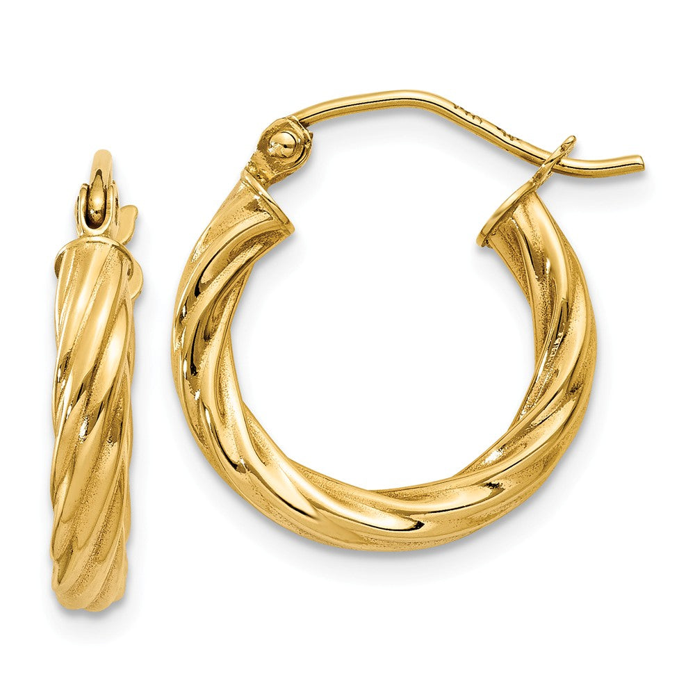 2.75mm x 15mm Polished 14k Yellow Gold Twisted Round Hoop Earrings, Item E13481 by The Black Bow Jewelry Co.