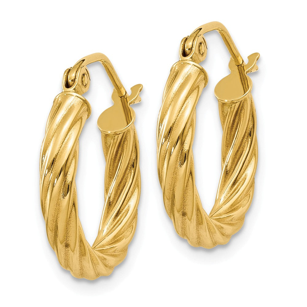 Alternate view of the 2.75mm x 15mm Polished 14k Yellow Gold Twisted Round Hoop Earrings by The Black Bow Jewelry Co.