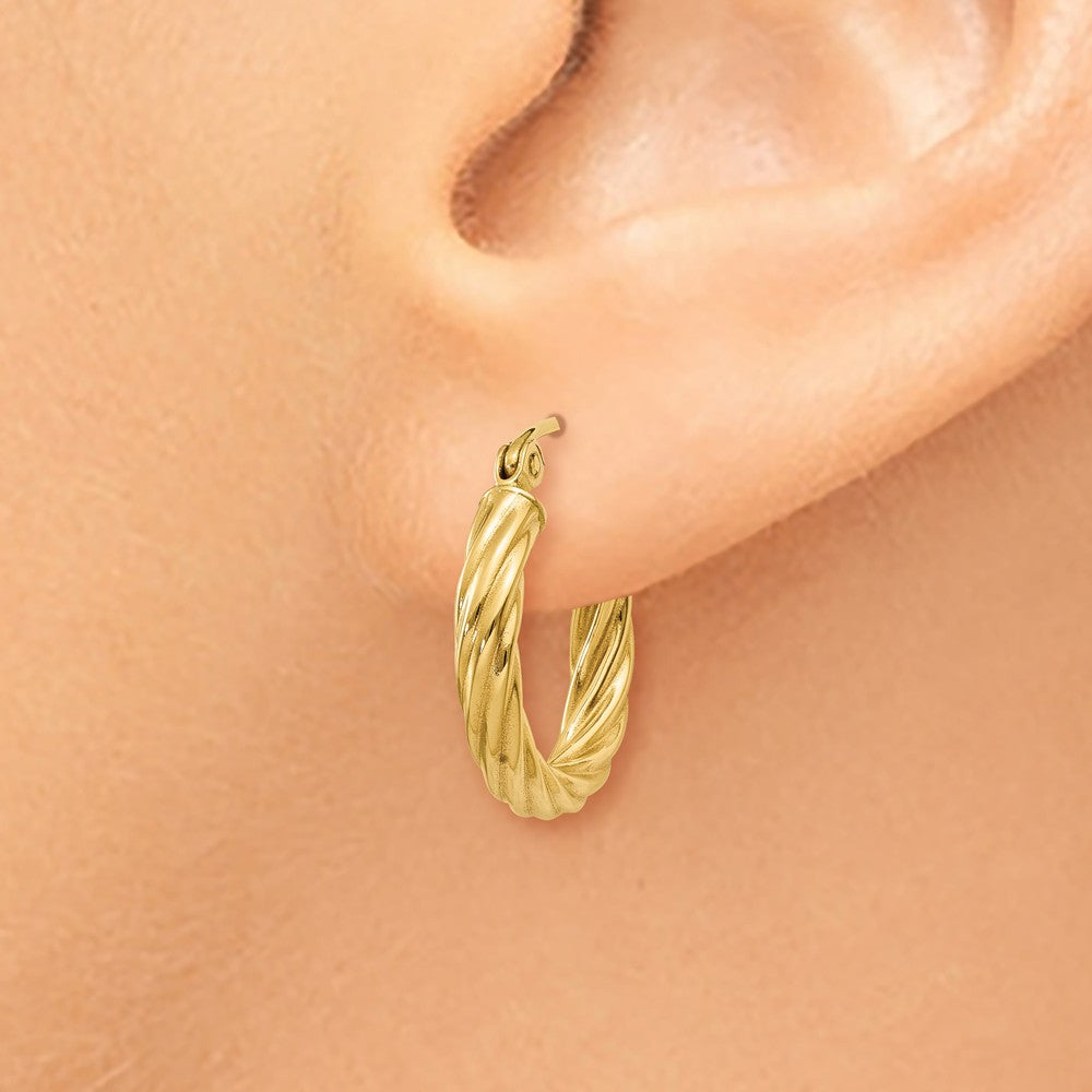 Alternate view of the 2.75mm x 15mm Polished 14k Yellow Gold Twisted Round Hoop Earrings by The Black Bow Jewelry Co.