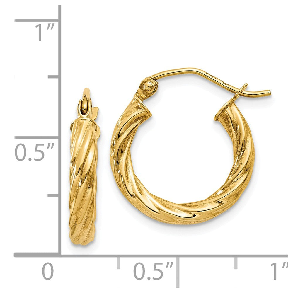 Alternate view of the 2.75mm x 15mm Polished 14k Yellow Gold Twisted Round Hoop Earrings by The Black Bow Jewelry Co.