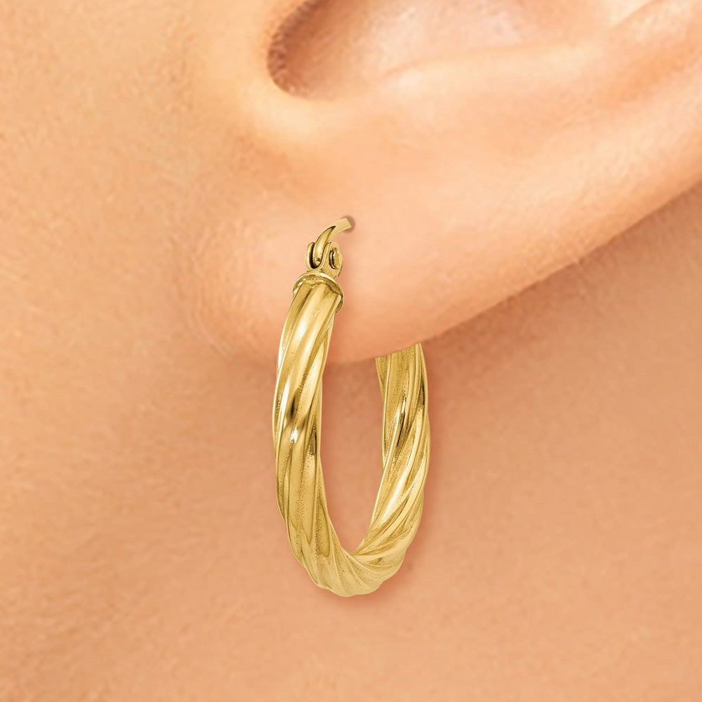 Alternate view of the 3.25mm x 20mm Polished 14k Yellow Gold Twisted Round Hoop Earrings by The Black Bow Jewelry Co.