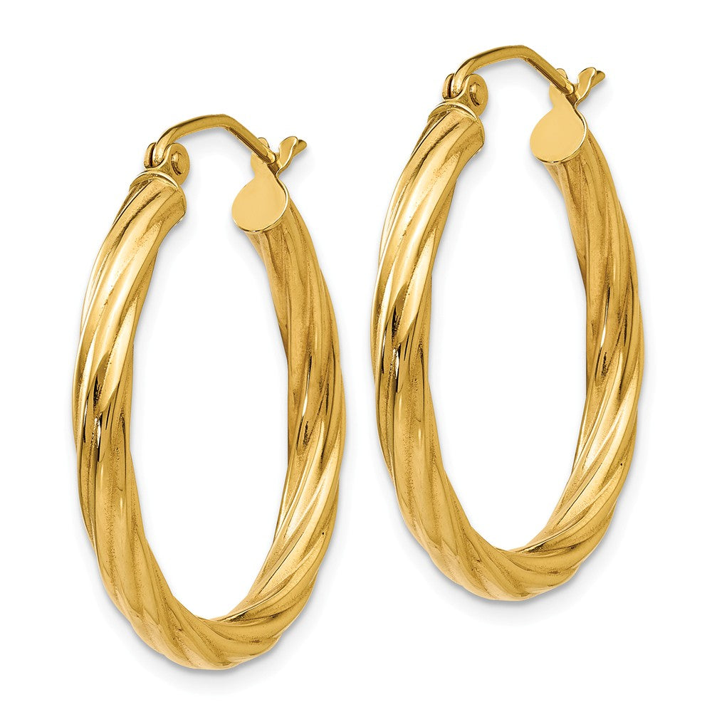 Alternate view of the 3.25mm x 26mm Polished 14k Yellow Gold Twisted Round Hoop Earrings by The Black Bow Jewelry Co.