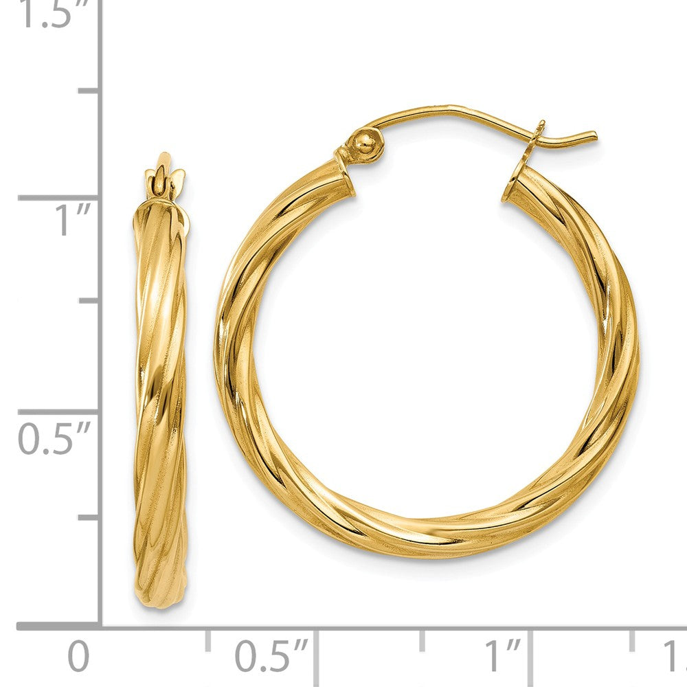 Alternate view of the 3.25mm x 26mm Polished 14k Yellow Gold Twisted Round Hoop Earrings by The Black Bow Jewelry Co.