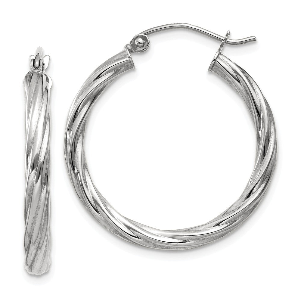 3.25mm x 26mm Polished 14k White Gold Twisted Round Hoop Earrings, Item E13486 by The Black Bow Jewelry Co.