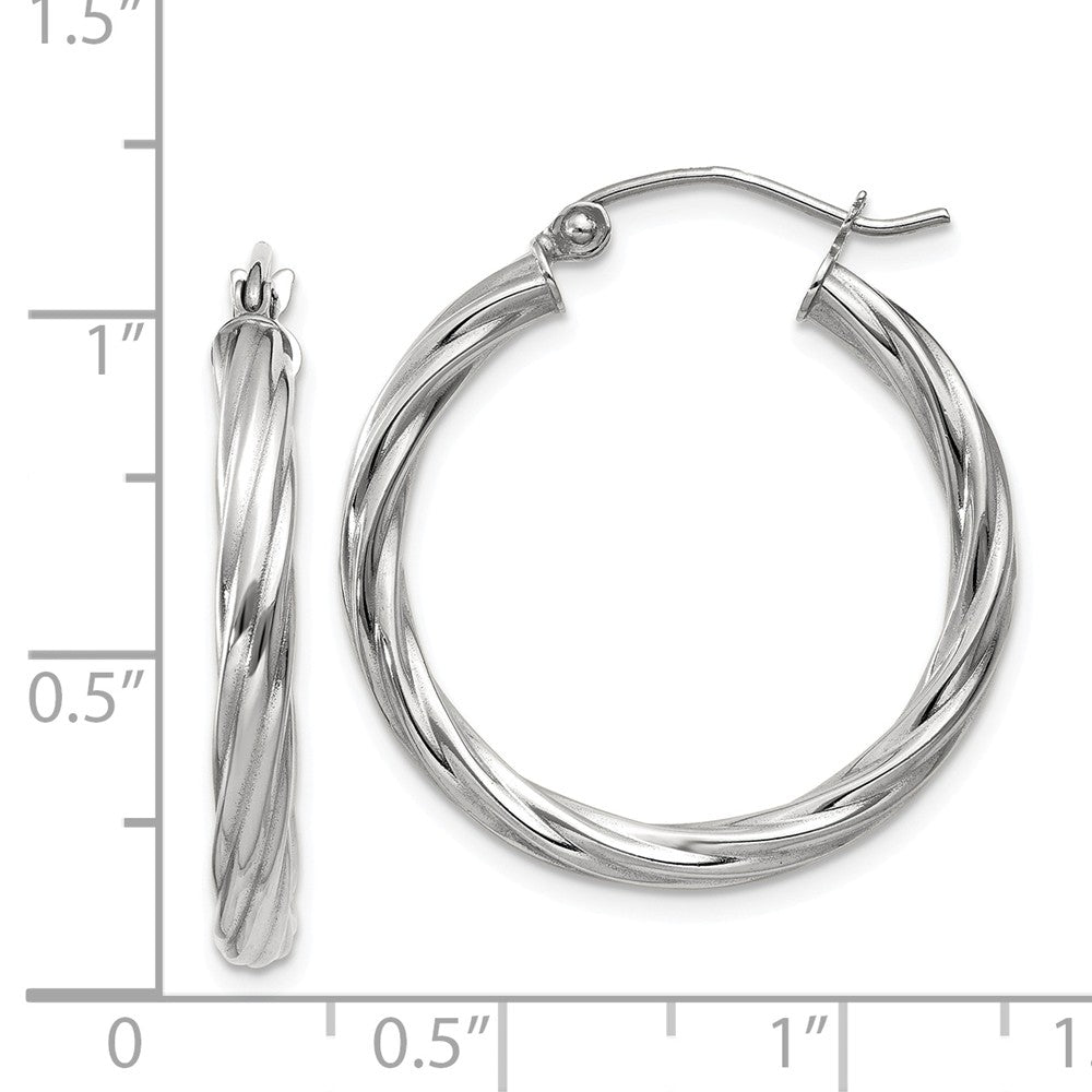 Alternate view of the 3.25mm x 26mm Polished 14k White Gold Twisted Round Hoop Earrings by The Black Bow Jewelry Co.
